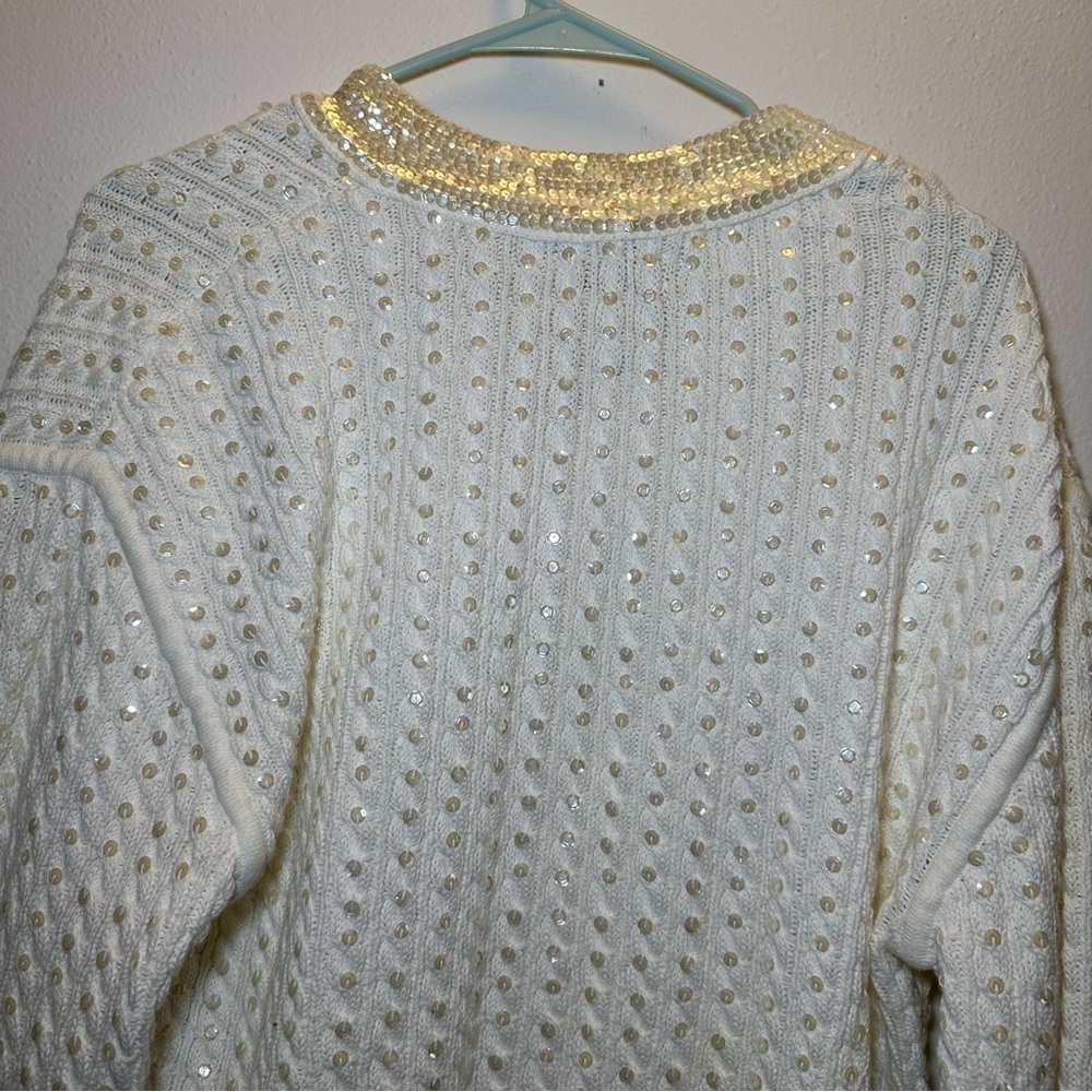 Eleanor P Brenner Vintage Gold Trim White Sweater Size Small - Picture 6 of 10
